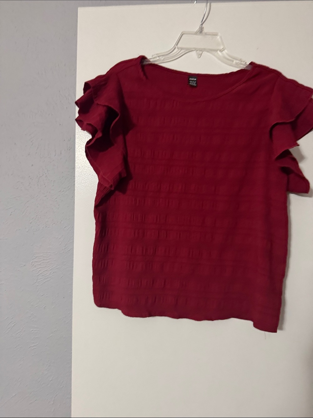 SHEIN Burgundy Ruffle Sleeve Textured Knit Top